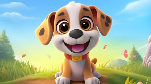 Cute dog figure toy model 3D rendering cartoon animation style product design