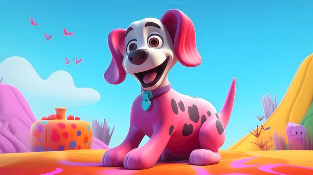 Cute dog figure toy model 3D rendering cartoon animation style product design