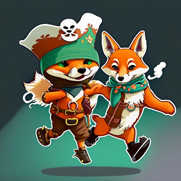 cute dog and fox dancing