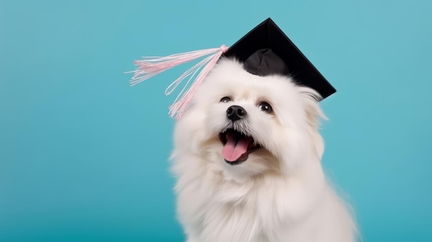졸업 모자를 쓴 귀여운 강아지 일러스트 AI GenerativexA