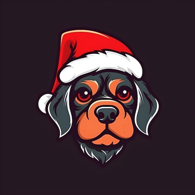 Cute dog head in Santa red hat