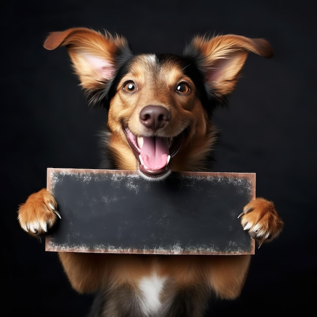 cute dog holding a sign