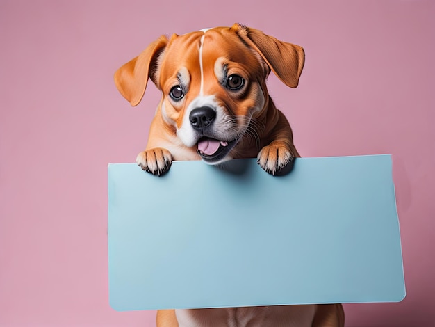 A cute dog holding with blank white board ai generative