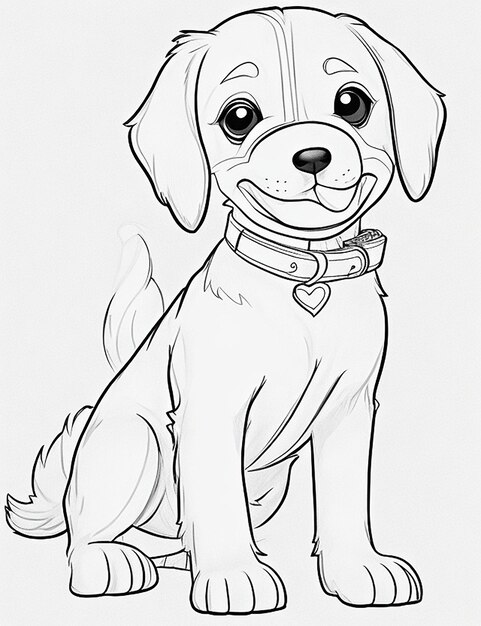 Cute Dog illustration colouring book for kids