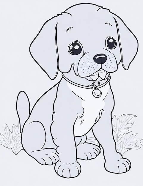 Cute Dog illustration colouring book for kids