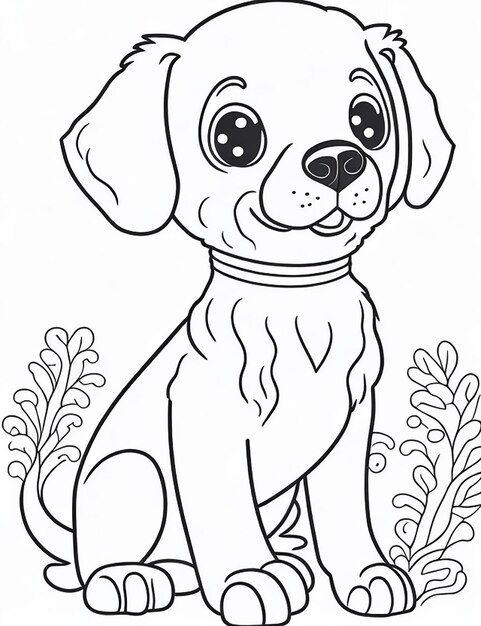 Cute Dog illustration colouring book for kids