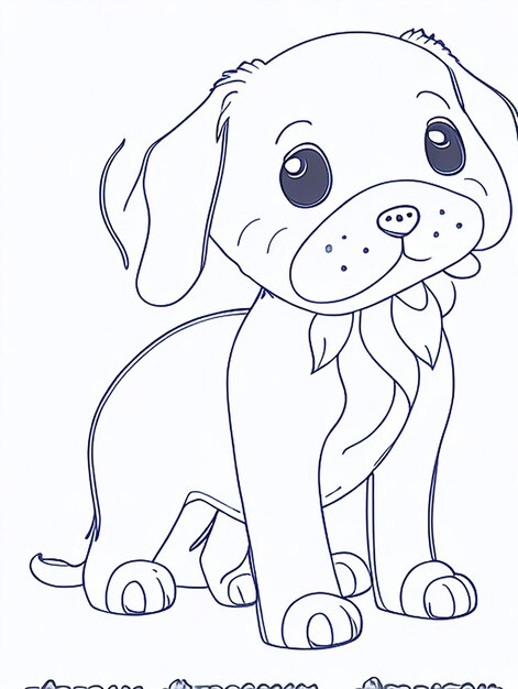 Cute Dog illustration colouring book for kids