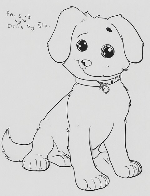 かわいい犬のイラストの子供向け塗り絵