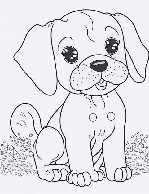 Foto libro da colorare con illustrazione del cane carino per bambini