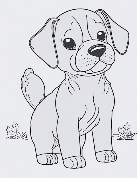 Photo cute dog illustration colouring book for kids