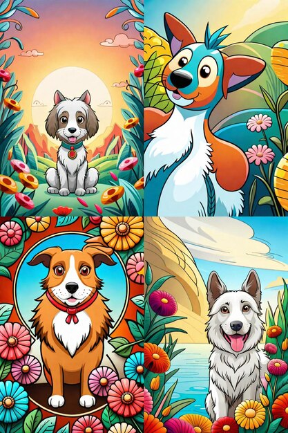 Cute Dog illustration colouring book for kids