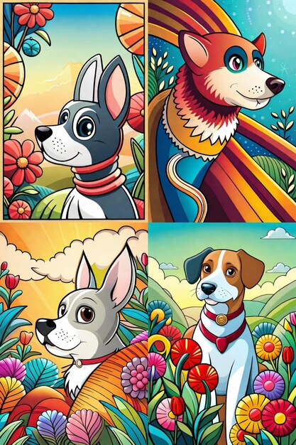 Cute Dog illustration colouring book for kids