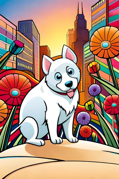 Cute Dog illustration colouring book for kids