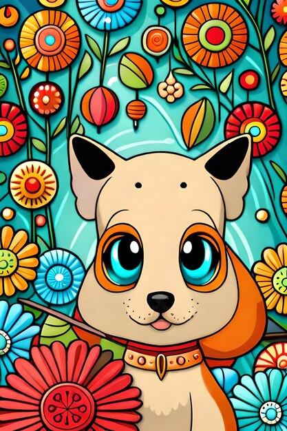 Cute Dog illustration colouring book for kids