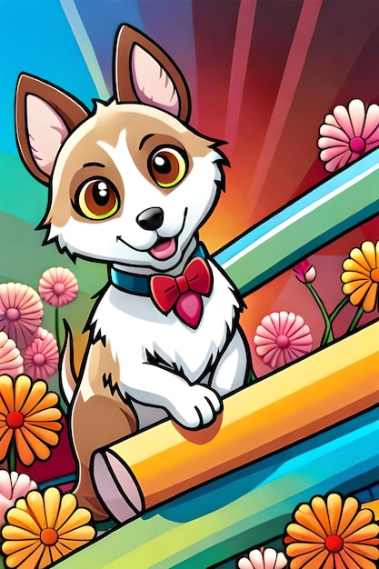 Cute dog illustration colouring book for kids