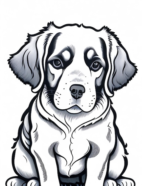 Cute Dog illustration colouring book for kids