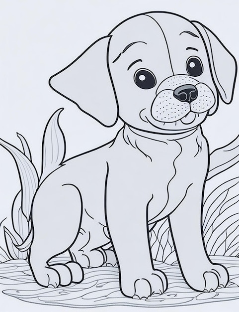 Cute Dog illustration colouring book for kids