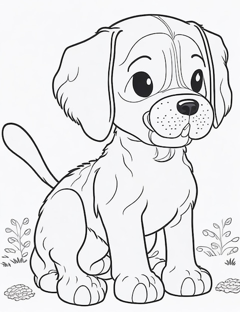 Photo cute dog illustration colouring book for kids