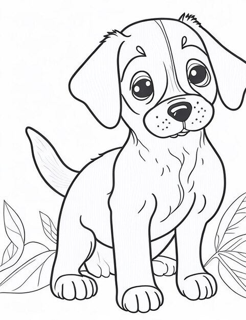 Cute Dog illustration colouring book for kids