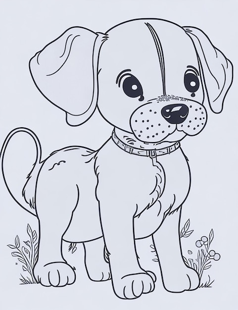 Cute Dog illustration colouring book for kids