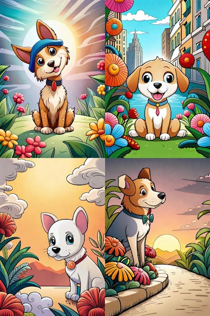 Cute Dog illustration colouring book for kids