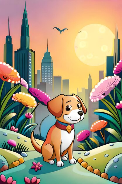 Cute Dog illustration colouring book for kids