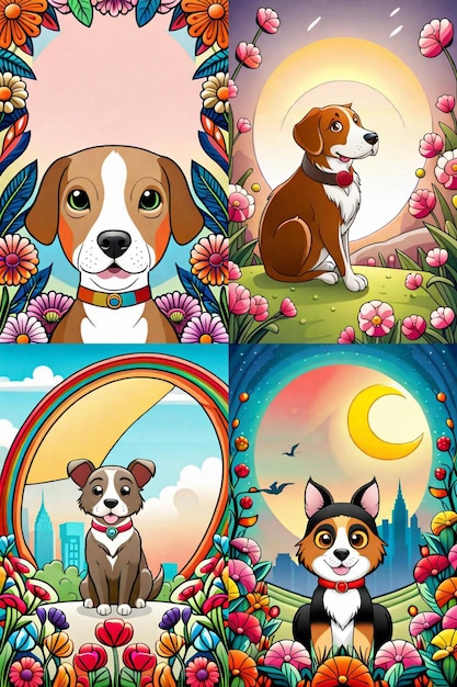 Cute Dog illustration colouring book for kids