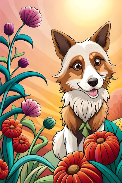 Cute Dog illustration colouring book for kids