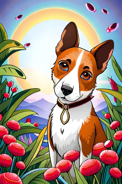 Cute Dog illustration colouring book for kids