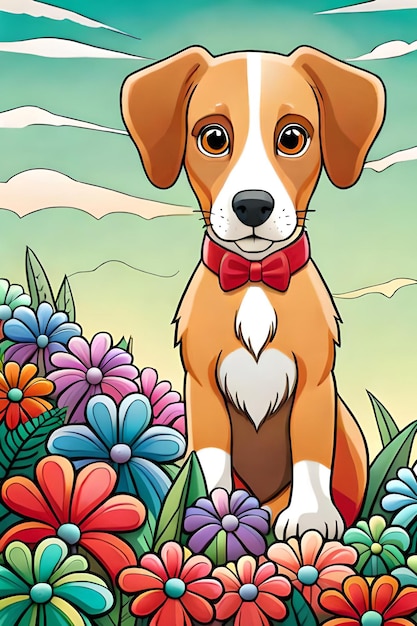 Cute Dog illustration colouring book for kids