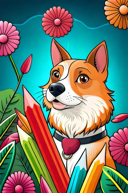 Cute Dog illustration colouring book for kids