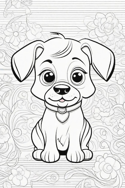 Photo cute dog illustration for kids coloring page