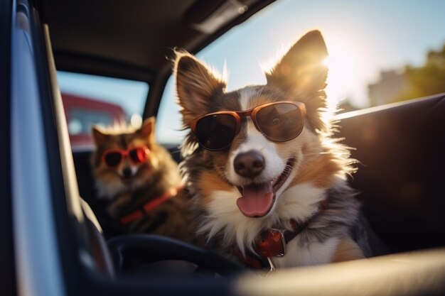 写真 太陽の日のビーチでサングラスをかぶった可愛い犬