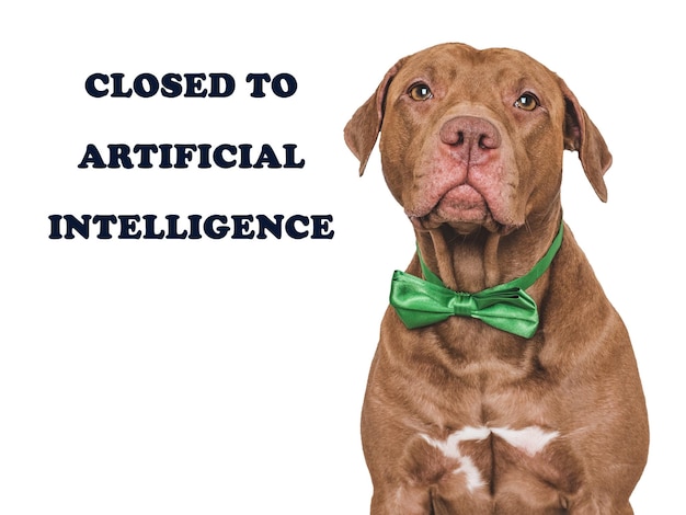 Cute dog and inscription about artificial intelligence