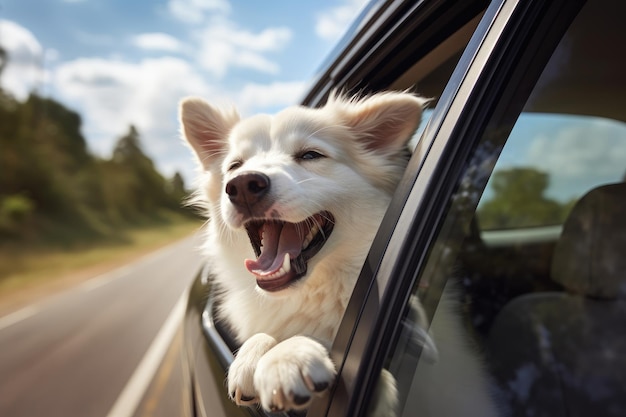 Cute dog looking out of car window AI Generated