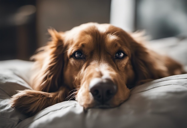 Cute dog lying on the bed at home