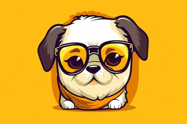 Cute dog mascot character wear glasses and white t shirt cartoon vector icon illustration design is