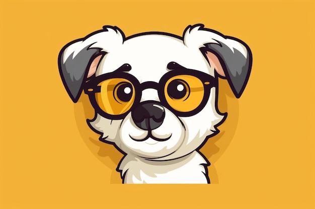 Cute dog mascot character wear glasses and white t shirt cartoon vector icon illustration design is