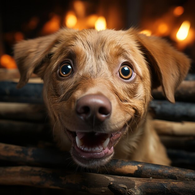 Photo cute dog playing in the woods