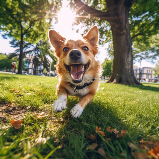 公園で遊ぶかわいい犬 イラストAI GenerativexA