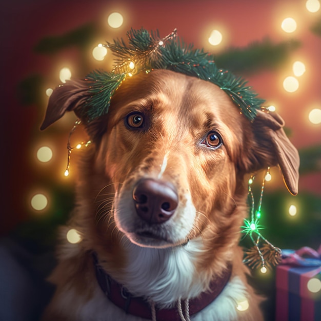 Cute dog portrait christmas illustration puppy