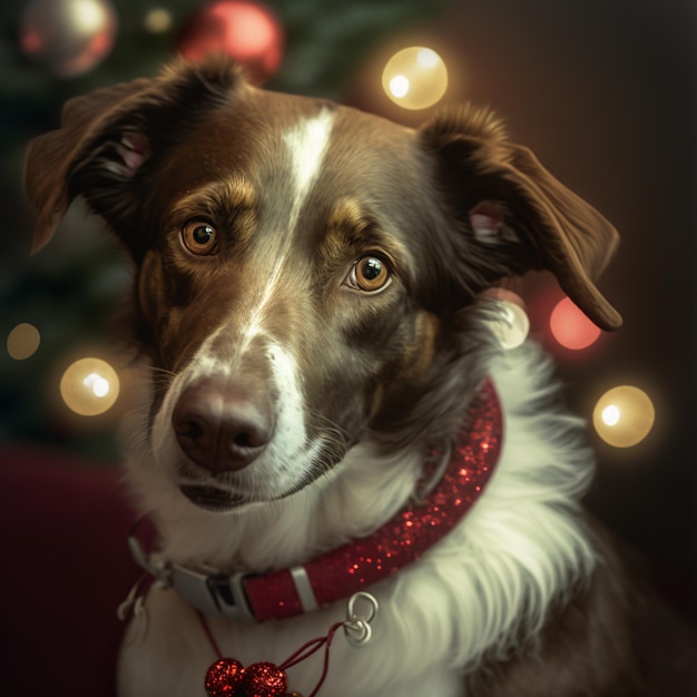 Cute dog portrait merry christmas and happy new years