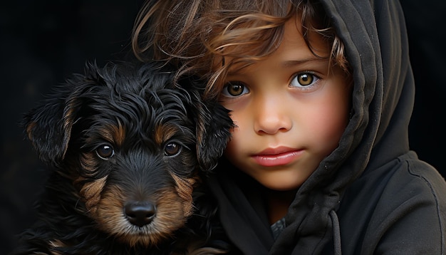 Cute dog portrait small puppy looking at camera smiling child generated by artificial intelligence