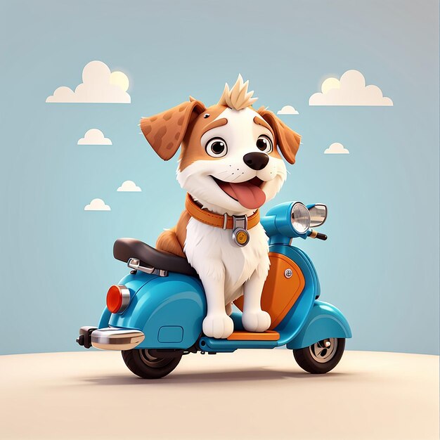 Cute Dog Riding Scooter Cartoon Vector Icon Illustration Animal Transportation Icon Concept Isolated Premium Vector Flat Cartoon Style