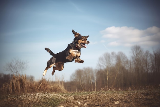 cute dog running and jumping outside