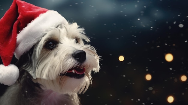 Cute dog in santa hat created with Generative Al technology