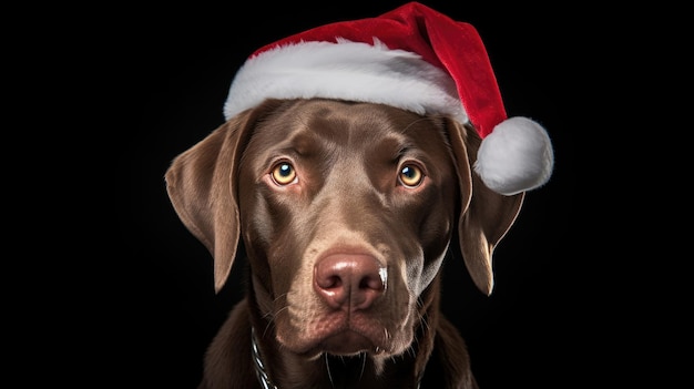 Cute dog in santa hat created with Generative Al technology