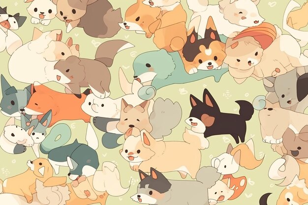 Cute dog seamless pattern in pastel background wallpaper