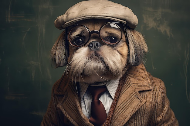 Photo cute dog shih tzu portrait wearing human clothes