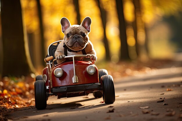 Foto cuccino carino si siede nel sedile posteriore della macchina pronto per un viaggio di vacanza da generativa ai